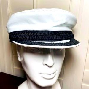 Vintage United Hatters Cap & Military Workers Sailing Captain Cap LEATHER